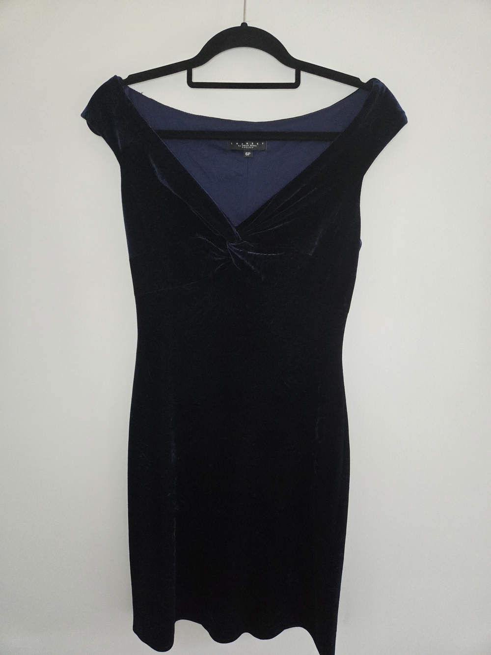 Laundry By Shelli Segal Navy Midnight Blue Velvet Off-Shoulder Fitted Midi Dress